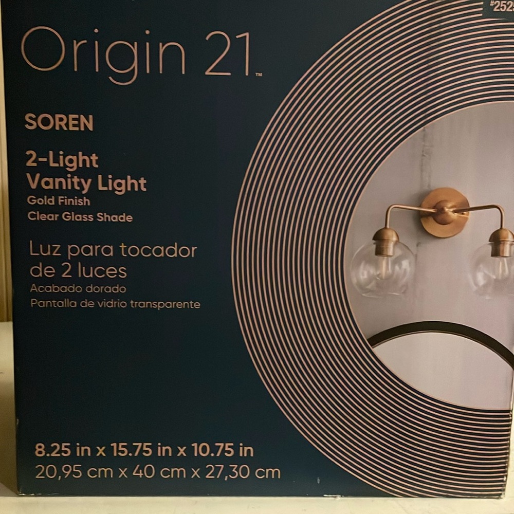 Origin 21 “Soren” 2-Light Vanity Light Gold Finish, Clear Glass Shade